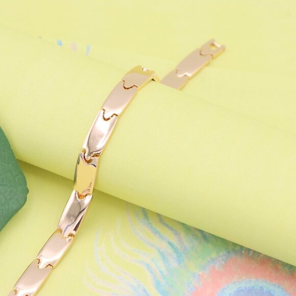 "Rose Gold Polished Link Bracelet in High Quality Brass, XPBL1131 - Picture 3 of 12